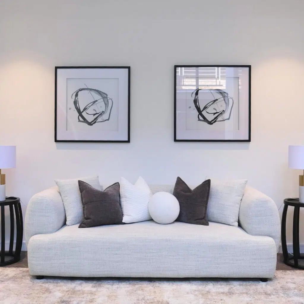 Luna 3-Seater Sofa in a bright lounge room with accent cushions