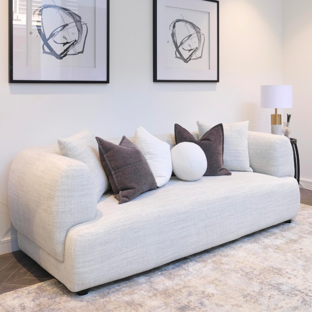 Luna 3-Seater Sofa styled with textured cushions in a homey living space