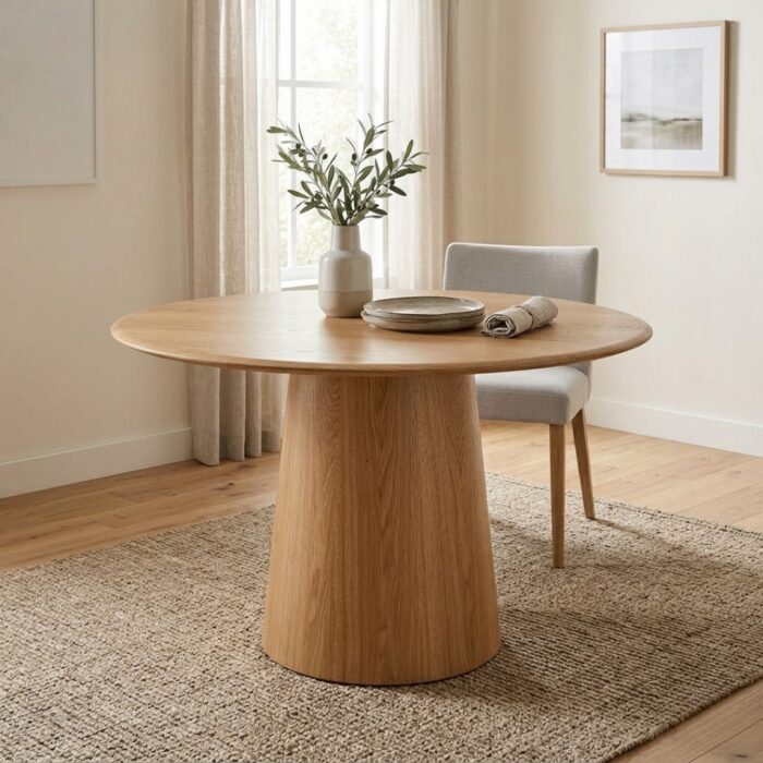 Oliver Round 120cm Dining Table in light wood finish for modern homes