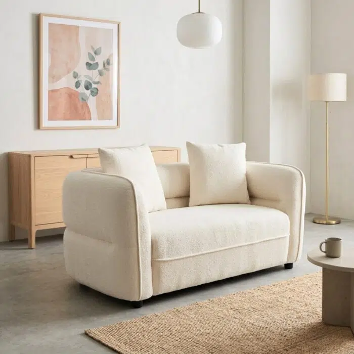 Rhea 2 Seater Sofa in white for small modern living rooms