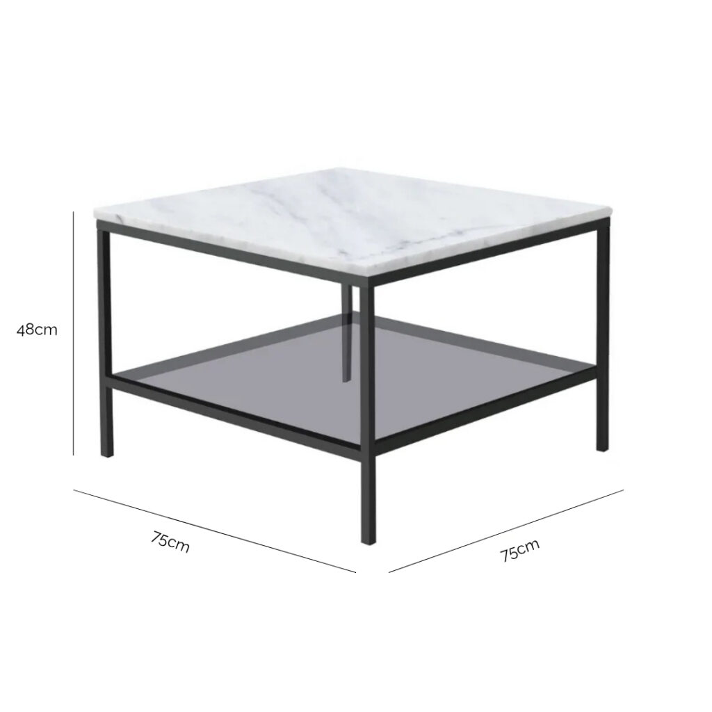 Leonardo Marble Coffee Table with dimensions 75cm wide, 75cm deep, and 48cm high