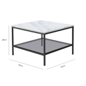 Leonardo Marble Coffee Table with dimensions 75cm wide, 75cm deep, and 48cm high
