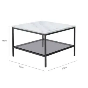 Leonardo Marble Coffee Table with dimensions 75cm wide, 75cm deep, and 48cm high