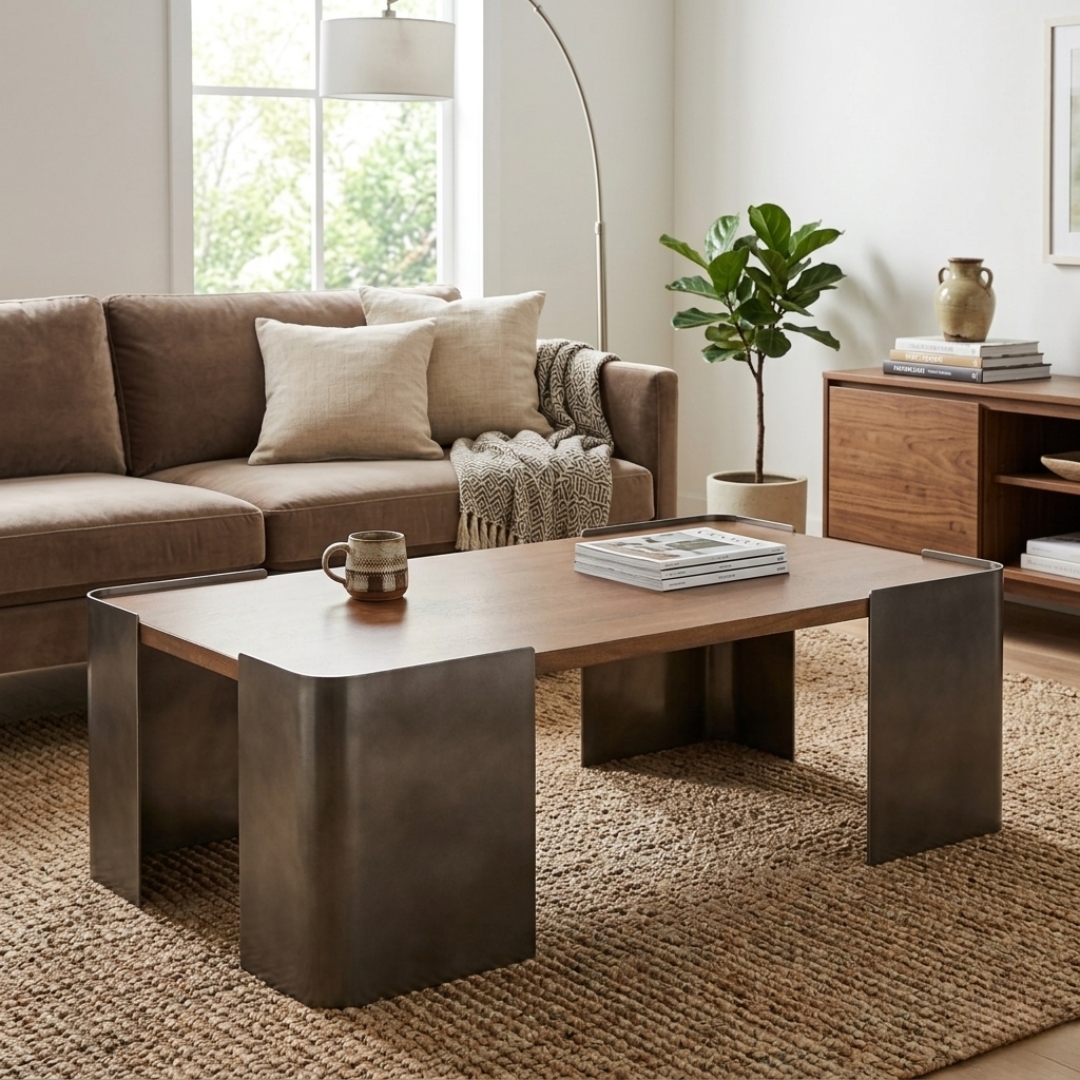 Asher Coffee Table 110cm – Gunmetal & Walnut