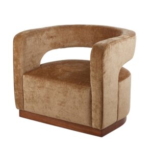 Gold Aged Velvet Armchair - Gold & Walnut