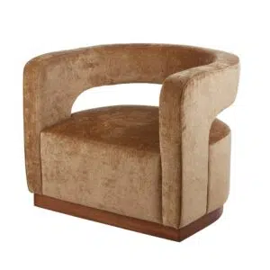 Gold Aged Velvet Armchair - Gold & Walnut