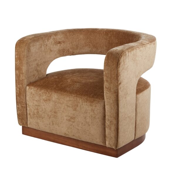 Gold Aged Velvet Armchair - Gold & Walnut