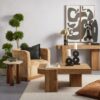 Gold Aged Velvet Armchair - Gold & Walnut