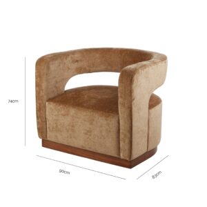 Gold Aged Velvet Armchair Gold Walnut