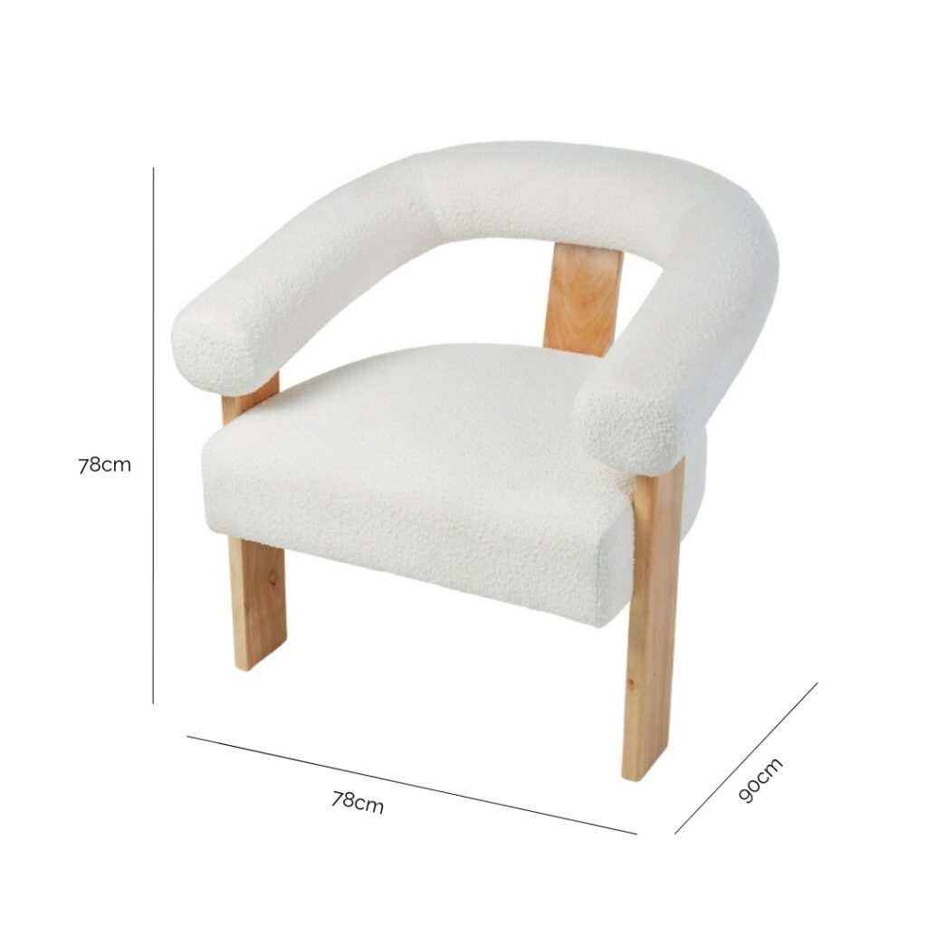 Boucle and Wood Curved Armchair