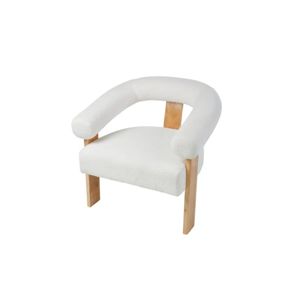 Boucle and Wood Curved Armchair