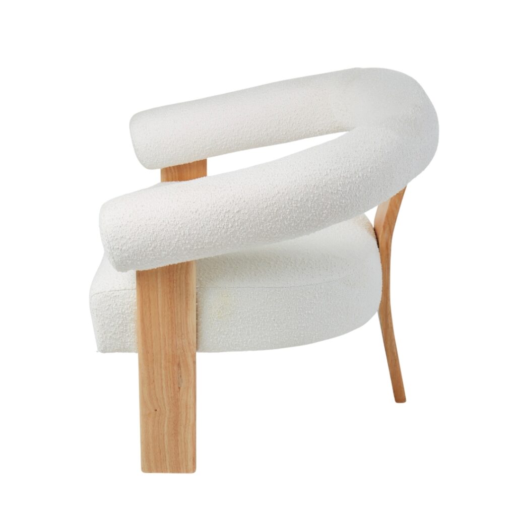 Boucle and Wood Curved Armchair