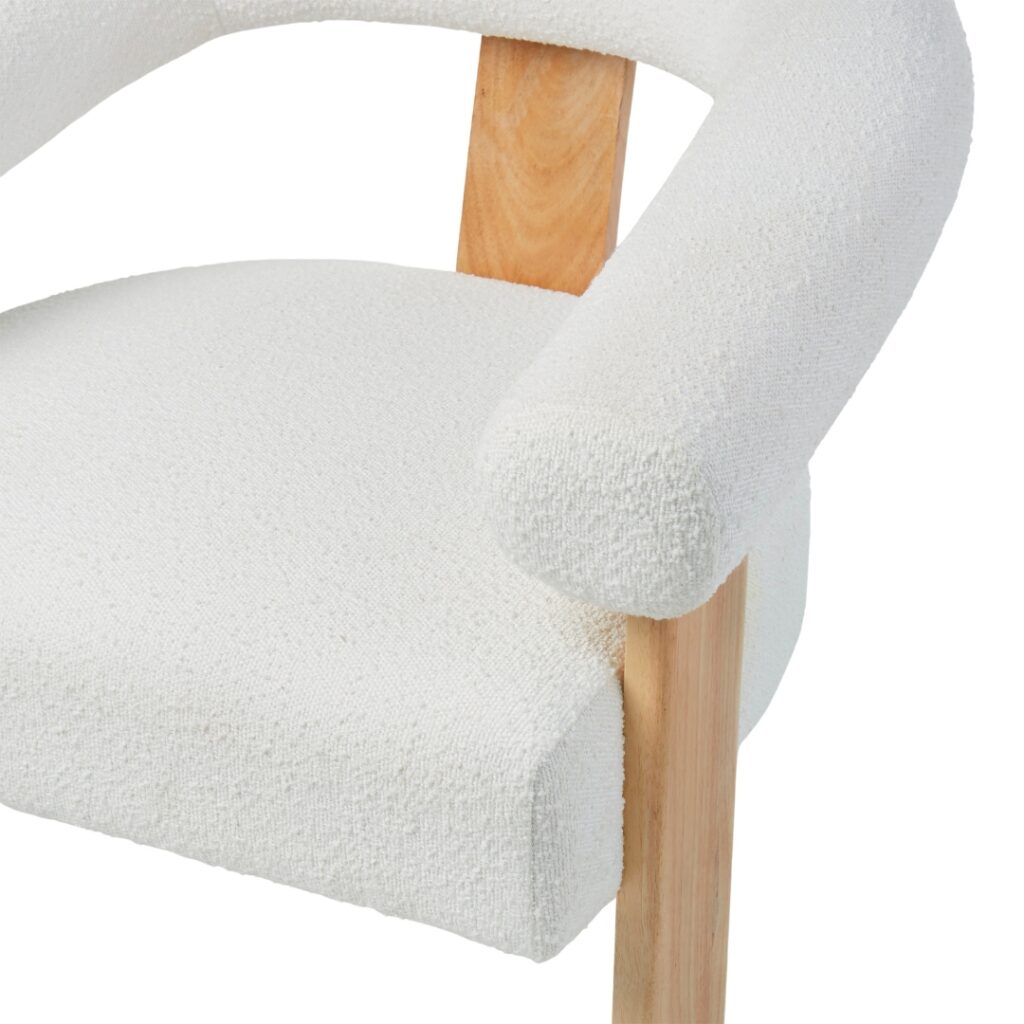 Boucle and Wood Curved Armchair