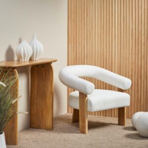Boucle and Wood Curved Armchair