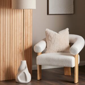 Boucle and Wood Curved Armchair