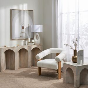Boucle and Wood Curved Armchair