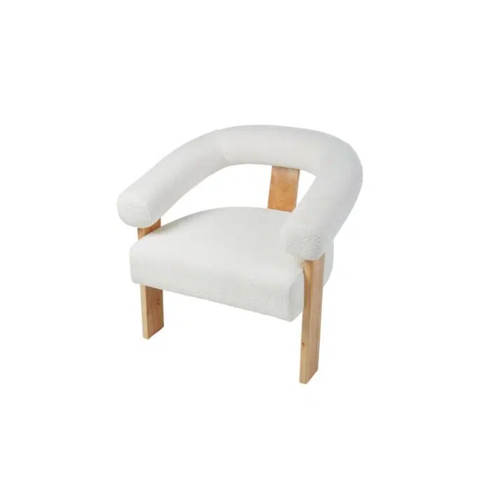 Noah Boucle and Wood Curved Armchair – White & Natural