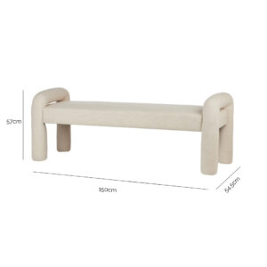 Mia Bench Seat Beige with dimensions 150cm wide, 54.5cm deep, and 57cm high