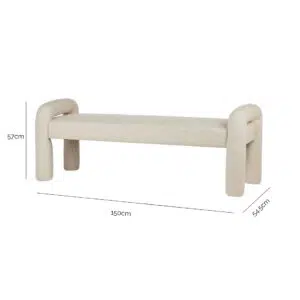Mia Bench Seat Beige with dimensions 150cm wide, 54.5cm deep, and 57cm high