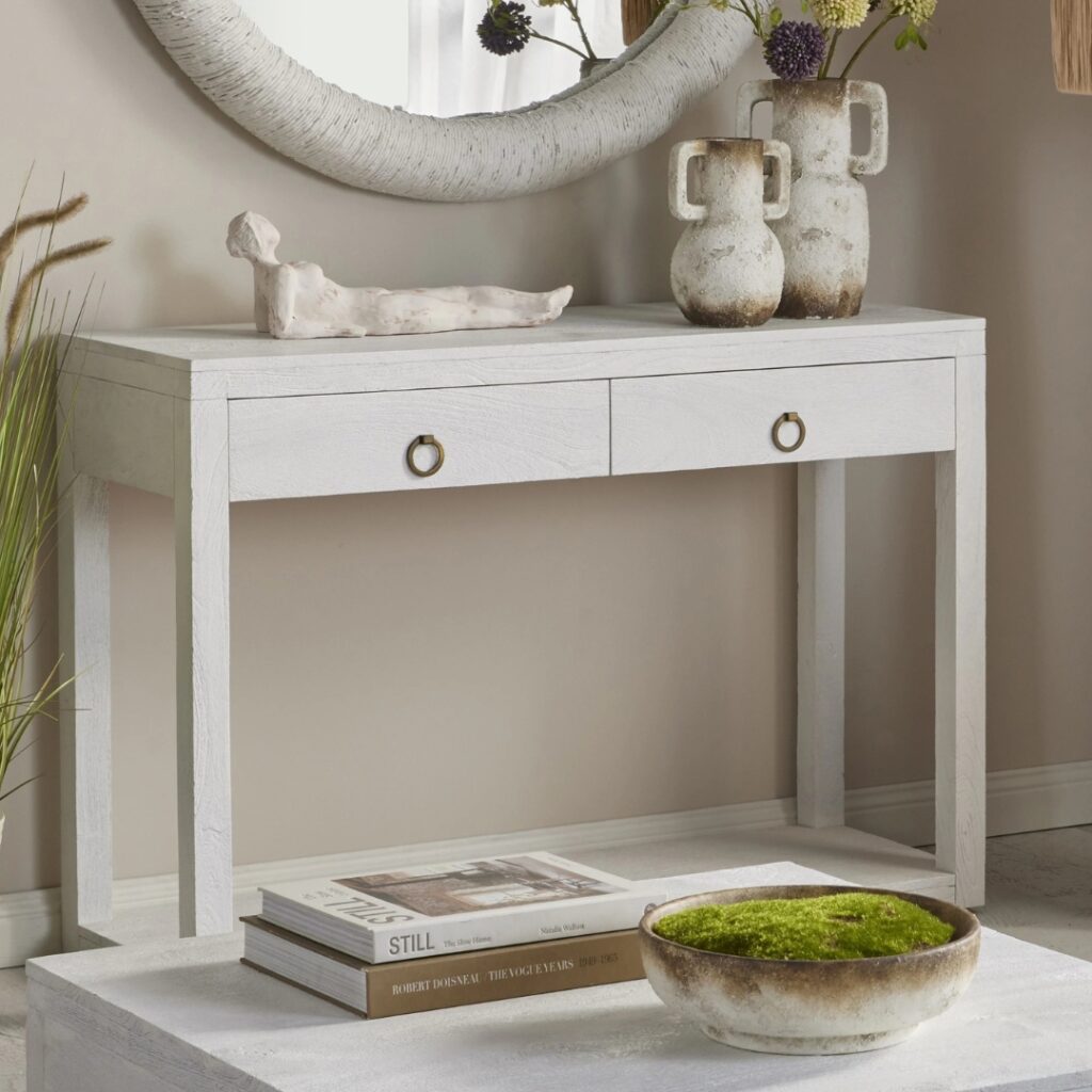 White Coastal Wood Console Table