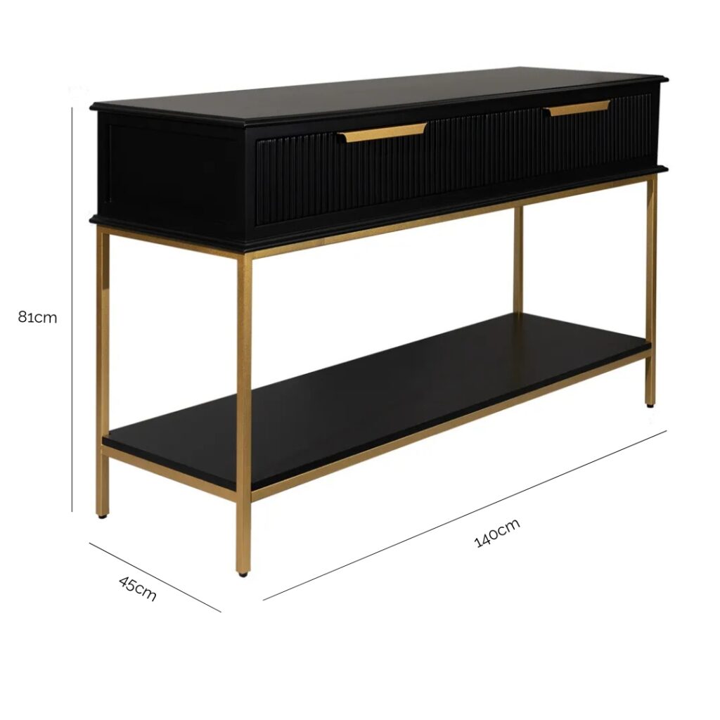 Aimee Console Table with dimensions 140cm wide, 45cm deep, and 81cm high