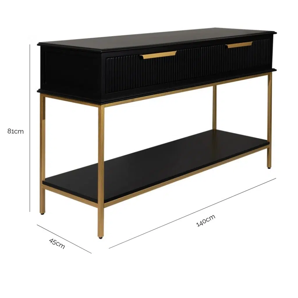 Aimee Console Table with dimensions 140cm wide, 45cm deep, and 81cm high