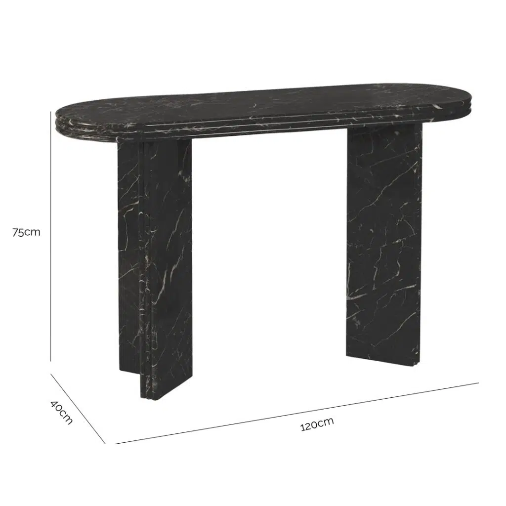 Andre Marble Console Table with dimensions 120cm wide, 40cm deep, and 75cm high