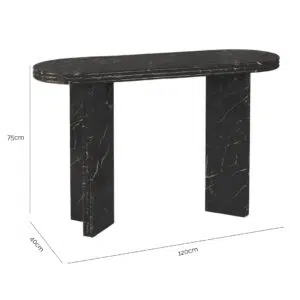 Andre Marble Console Table with dimensions 120cm wide, 40cm deep, and 75cm high