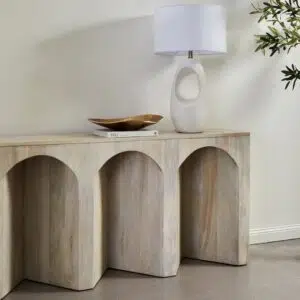 Arch Wood Console Table in white wash for hallway or living room