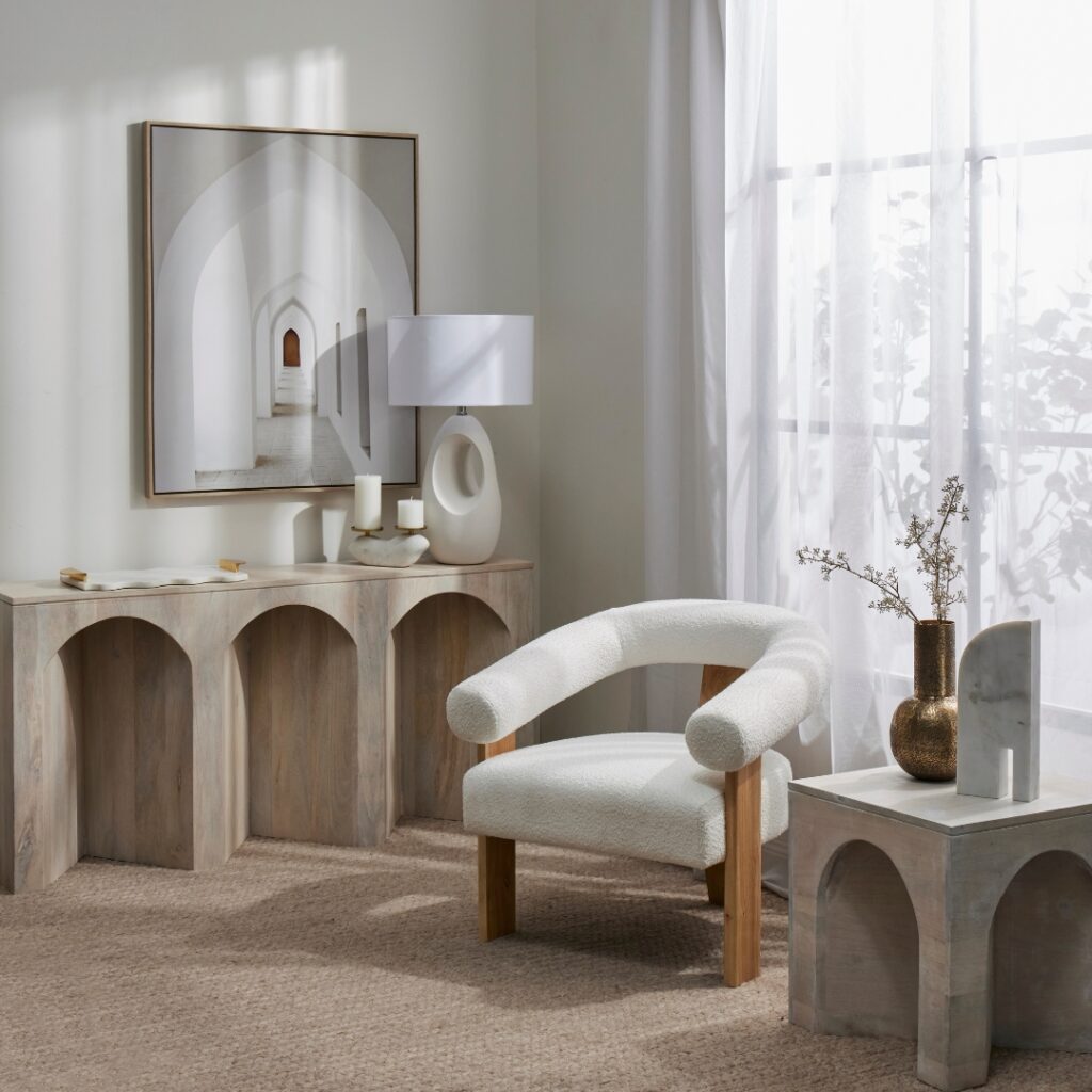 Arch Wood Console Table - White Wash