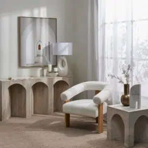 Arch Wood Console Table in white wash for hallway or living room