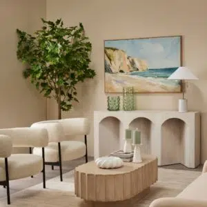 Arch Wood Console Table in white wash for hallway or living room