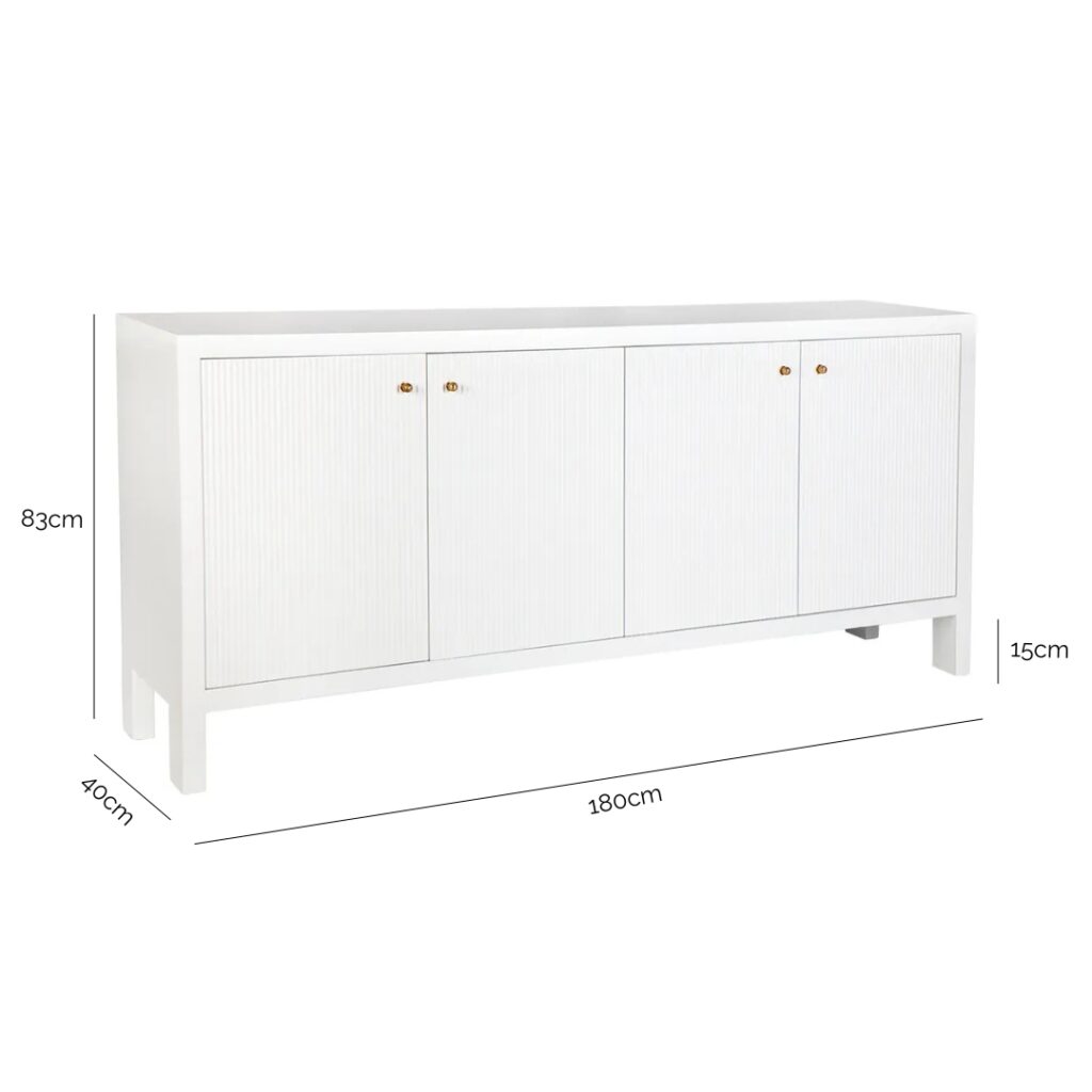 Dimensions of the Ariana Buffet - White: 180cm W x 40cm D x 83cm H