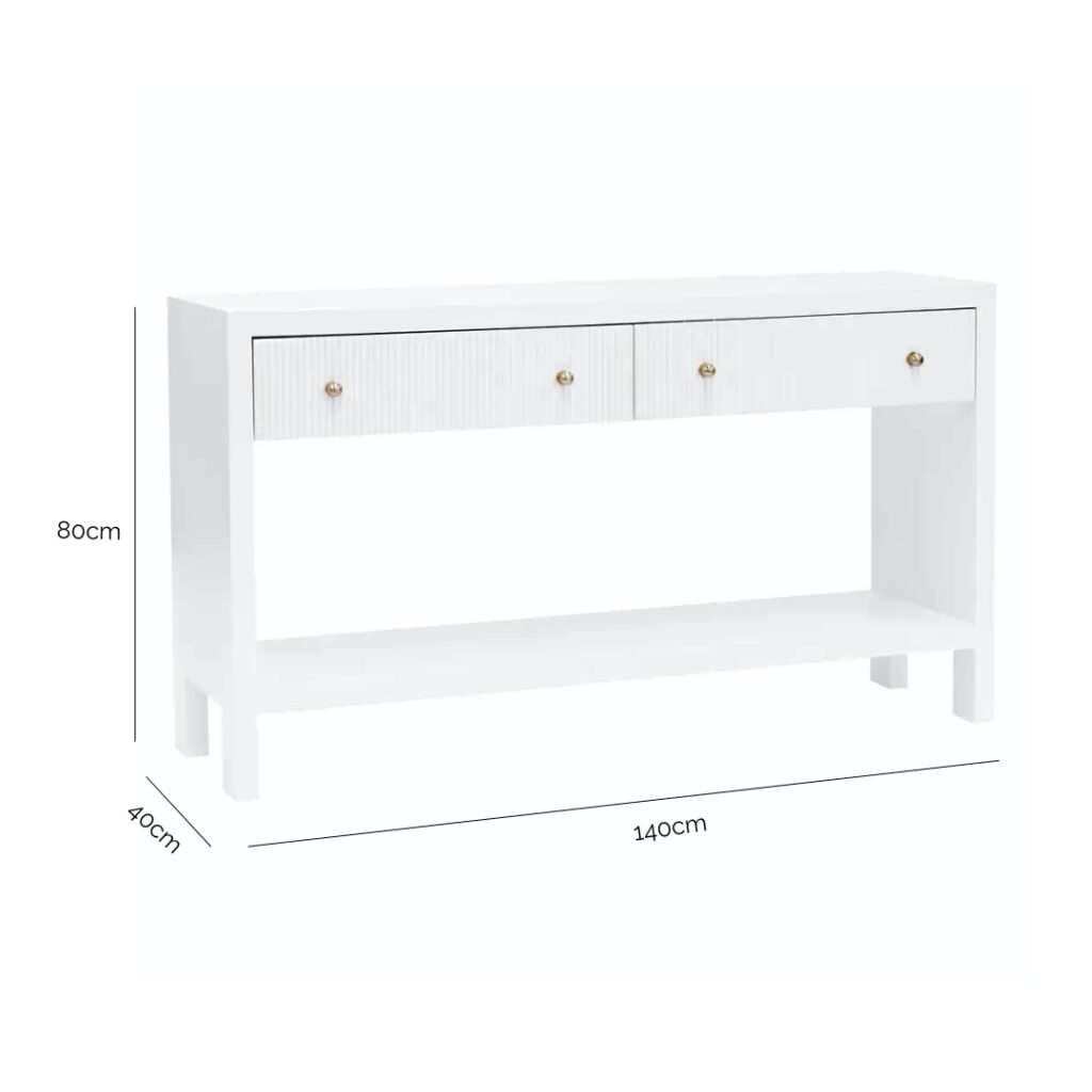 Ariana Console Table with dimensions 140cm wide, 40cm deep, and 80cm high