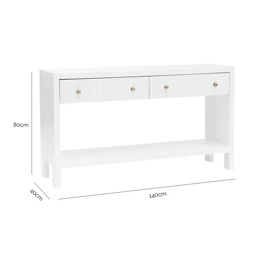 Ariana Console Table with dimensions 140cm wide, 40cm deep, and 80cm high