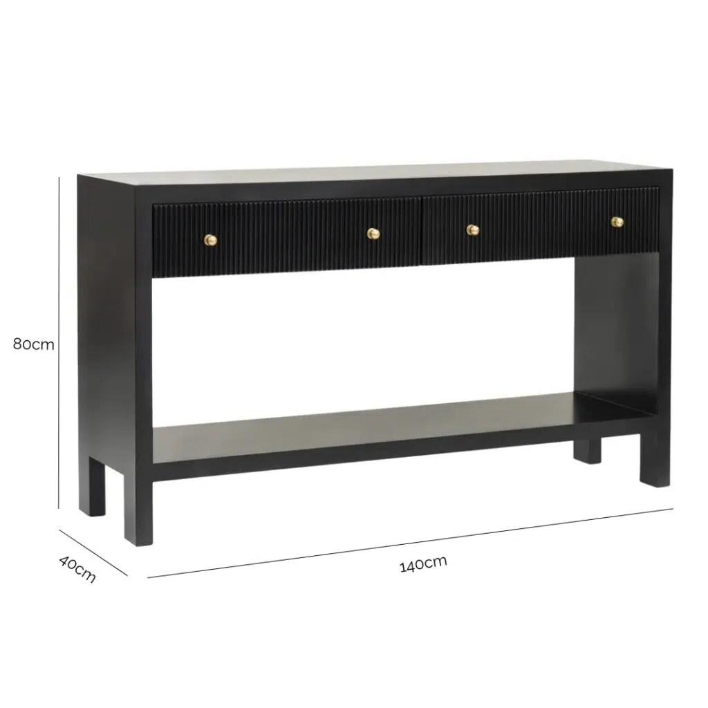 Ariana Console Table with dimensions 140cm wide, 40cm deep, and 80cm high