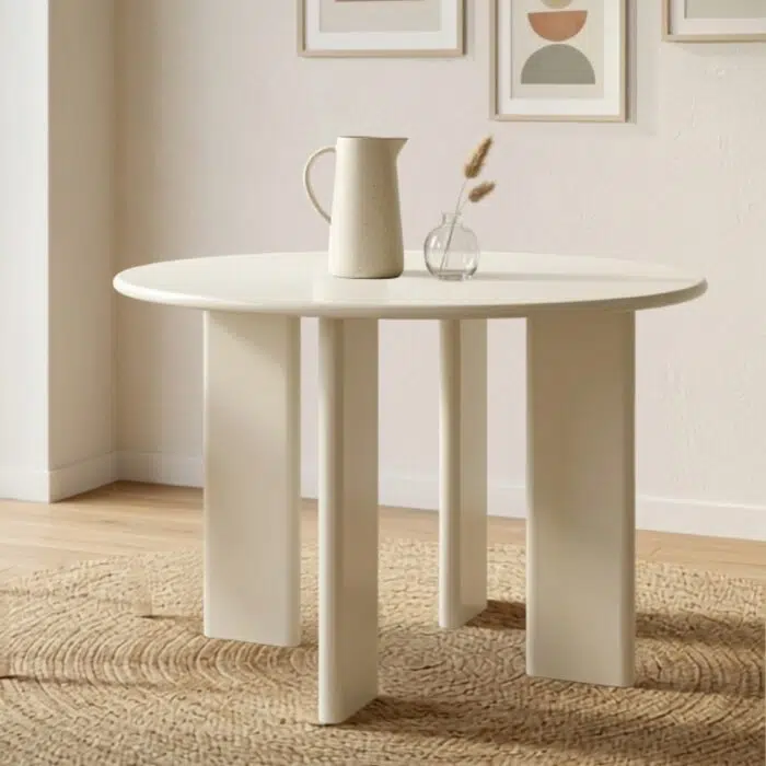 Ovo 120cm round cream dining table for small spaces