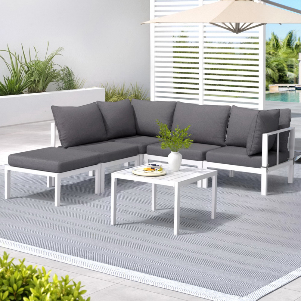 Aluminium 5-Piece Outdoor Lounge Set, modular sofas, ottoman, coffee table, durable, comfortable