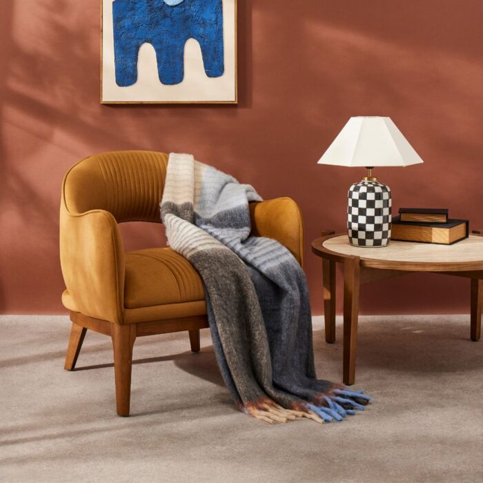 MidCentury Modern Mustard Armchair Walnut Detail