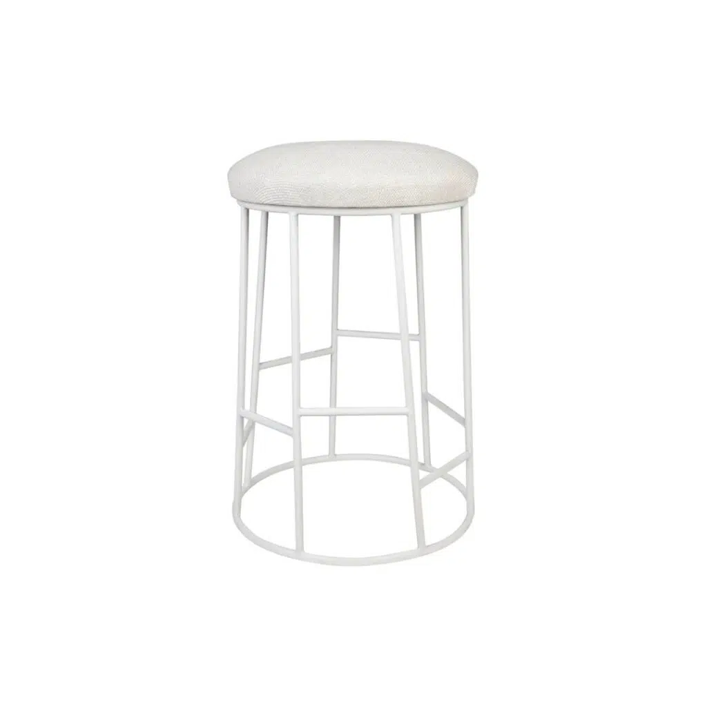 Aiden White Steel Kitchen Stool Natural Linen