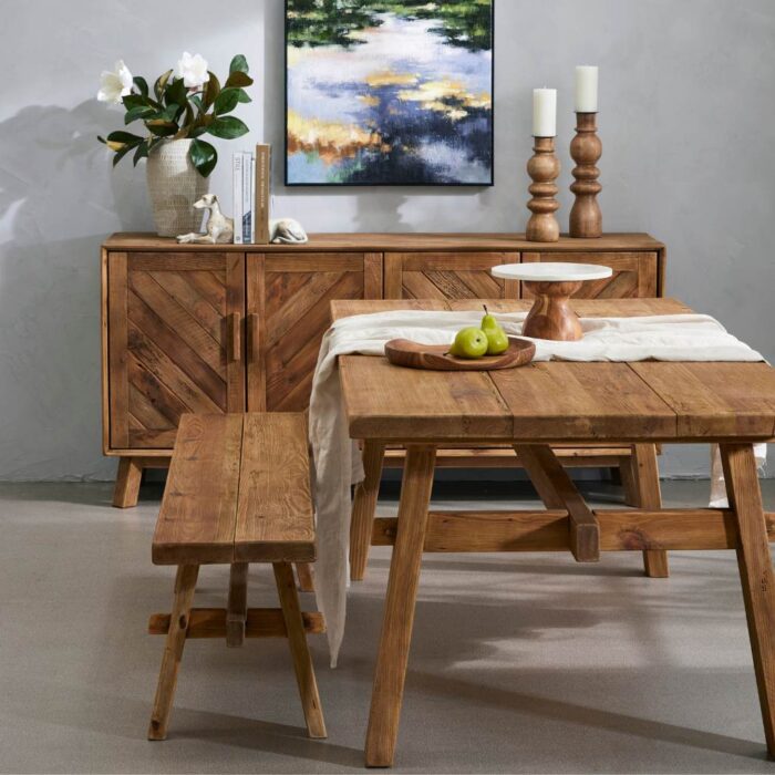 8-seater dining table, rustic reclaimed wood, natural, handmade, durable, versatile style