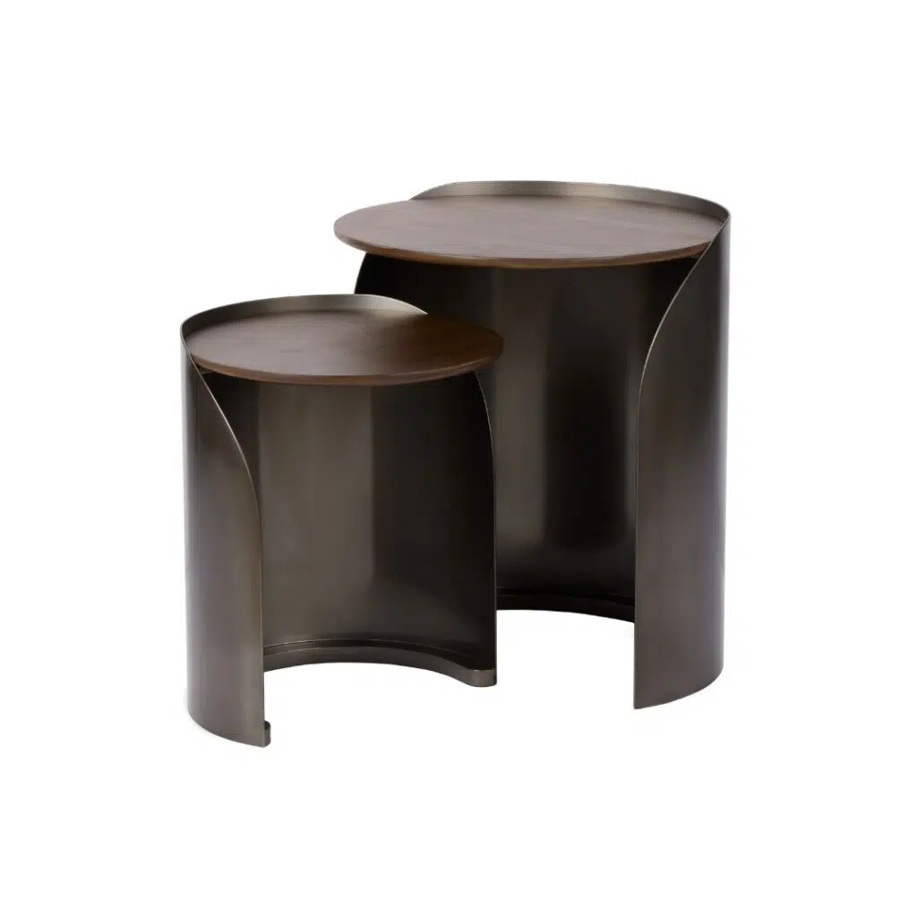 Asher Side Tables 2pcs Set Gunmetal & Walnut