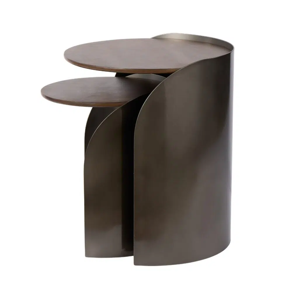 Asher Side Tables 2pcs Set Gunmetal & Walnut