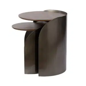 Asher Side Tables 2pcs Set Gunmetal & Walnut