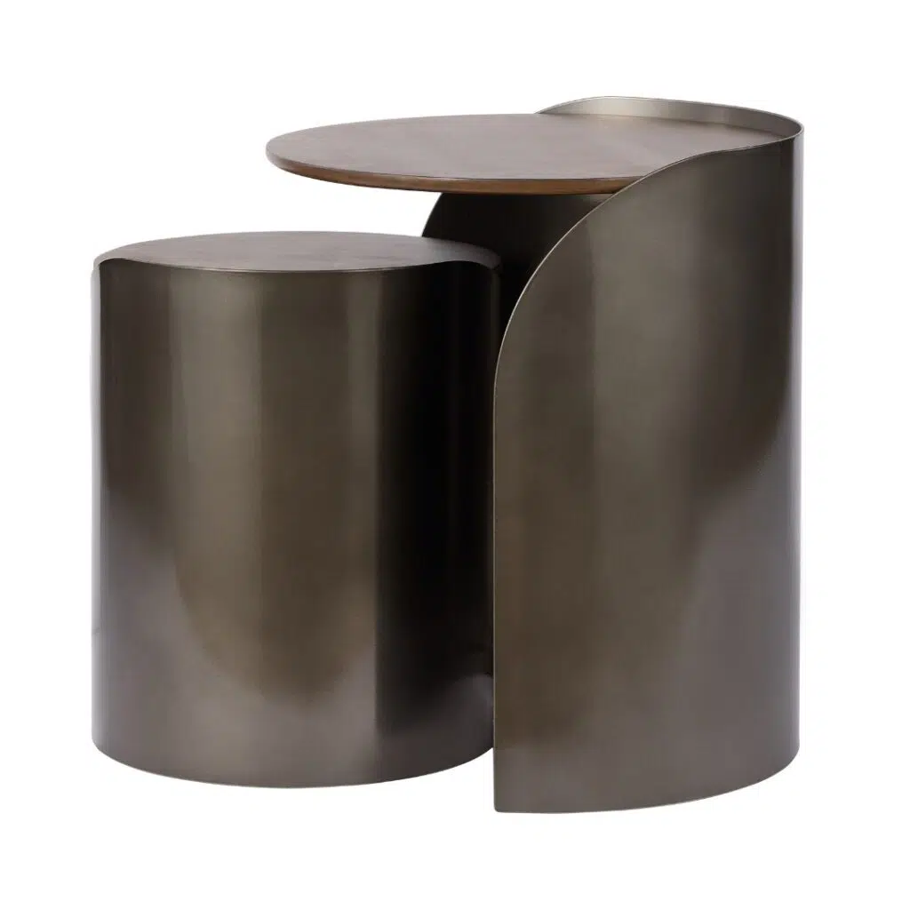 Asher Side Tables 2pcs Set Gunmetal & Walnut