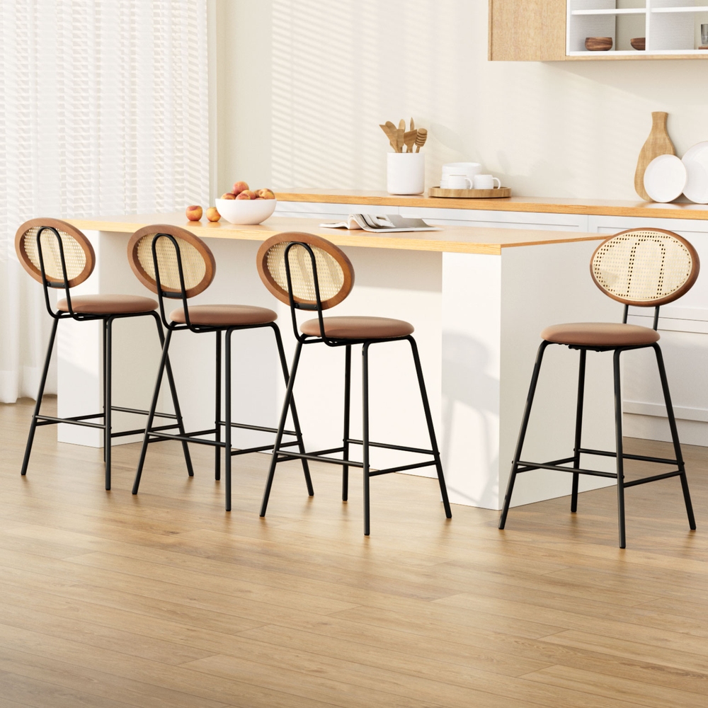 Artiss Raye Bar Stool Set of 4 PU Leather Brown Classic Design Comfortable Seating