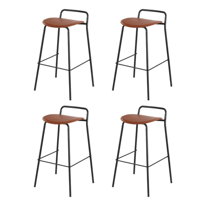 Metal Bar Stool Set Brown 4PCs Modern Comfortable Kitchen Seating