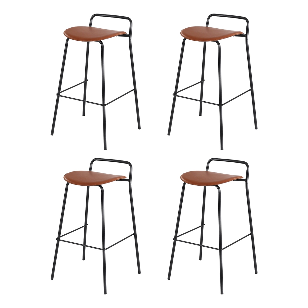 Metal Bar Stool Set Brown 4PCs Modern Comfortable Kitchen Seating