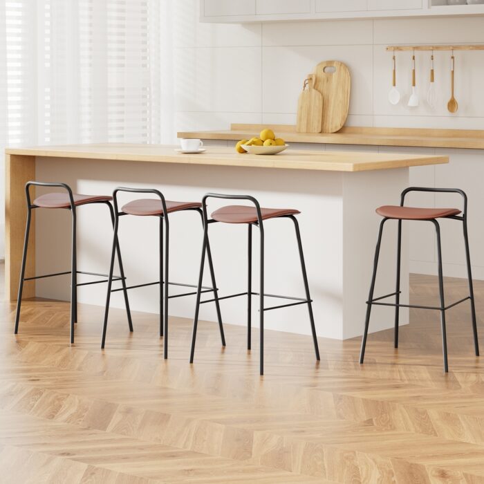 Metal Bar Stool Set of 4 Brown Stylish Comfortable Modern Design Stable Construction Footrest Easy Maintenance