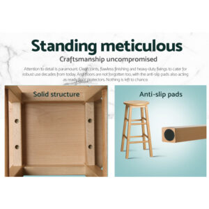 Arden Bar Stool Set, Beech Wood, Natural, 61cm